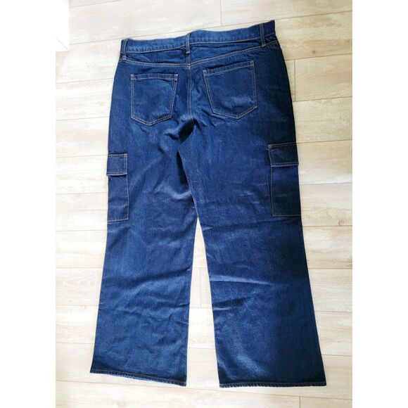 Ann Taylor 14 Wide Leg Cargo Jeans Denim Hi‎ Rise Pckts Dk Wash Size Large NWT - Picture 3 of 7